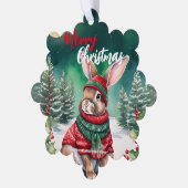 可愛いMOMバニーラビットサンタクリスマスホリデー名 オーナメントカード (左)