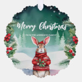 可愛いMOMバニーラビットサンタクリスマスホリデー名 オーナメントカード (正面)