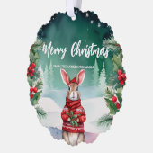可愛いMOMバニーラビットサンタクリスマスホリデー名 オーナメントカード (左)