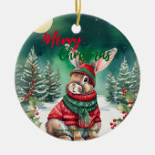 可愛いMOMバニーラビットサンタクリスマスホリデー名 セラミックオーナメント (正面)