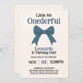 可愛いMr.オネダーフルブルーボウボーイ1歳の誕生日 招待状 (正面/裏面)