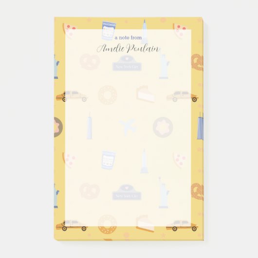可愛いNYC柄イエロー名前をカスタムする ポストイット (正面)