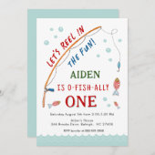 可愛いO – フィッシュアリオン魚釣り1歳 招待状 (正面/裏面)