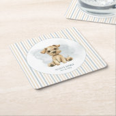 可愛いOh男の子の子犬の青の赤ちゃんシャワー スクエアペーパーコースター (アングル)