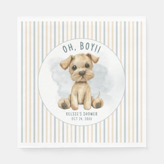 可愛いOh男の子の子犬の青の赤ちゃんシャワー スタンダードランチョンナプキン (正面)