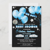 可愛いOh男の子の青いバルーン夜星ベビーシャワー 招待状 (正面)