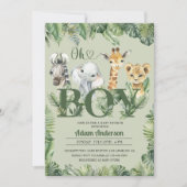 可愛いOh男の子ジャングルサファリベイビーシャワー 招待状 (正面)