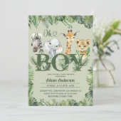 可愛いOh男の子ジャングルサファリベイビーシャワー 招待状 (スタンド正面)