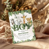 可愛いOh男の子ジャングルサファリベイビーシャワー 招待状