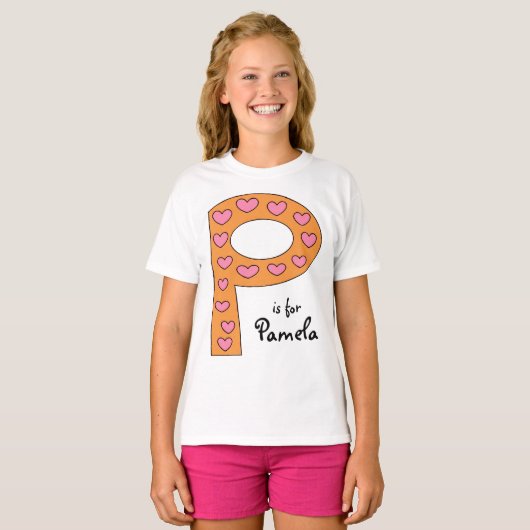 可愛いP字デザインパーソナライズされたガールの名前 Tシャツ (正面フル)