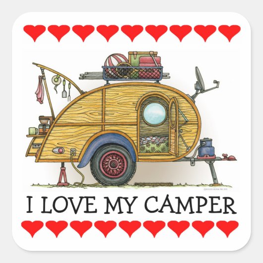 可愛いRVヴィンテージティアドロップキャンパートラベルトレーラー スクエアシール (正面)