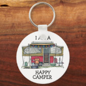 可愛いRVヴィンテージポップアップキャンパー旅行トレーラー キーホルダー (正面)