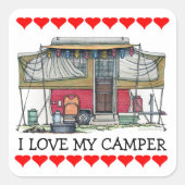 可愛いRVヴィンテージポップアップキャンパー旅行トレーラー スクエアシール (正面)