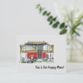 可愛いRVヴィンテージポップアップキャンパー旅行トレーラー ポストカード (スタンド正面)