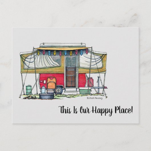 可愛いRVヴィンテージポップアップキャンパー旅行トレーラー ポストカード (正面)