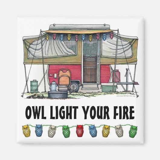 可愛いRVヴィンテージポップアップキャンパー旅行トレーラー マグネット (正面)