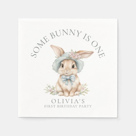 可愛いSome Bunnyは1歳の誕生日パーティー スタンダードカクテルナプキン (正面)