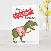 可愛いTレックスの恐竜の誕生日カード カード (黄色い花)