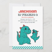 可愛いTレックスベビー恐竜とママ子供の誕生日 招待状 (正面)