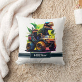 可愛いTレックス乗馬モンスタートラック恐竜の名前 クッション (ブランケット)