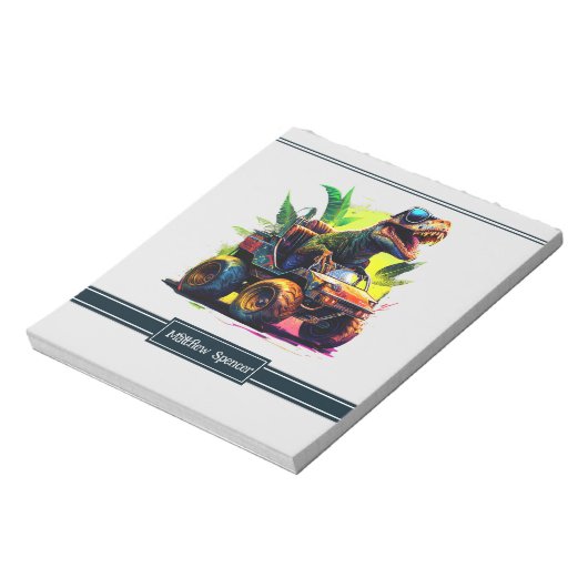 可愛いTレックス乗馬モンスタートラック恐竜の名前 ノートパッド (回転)