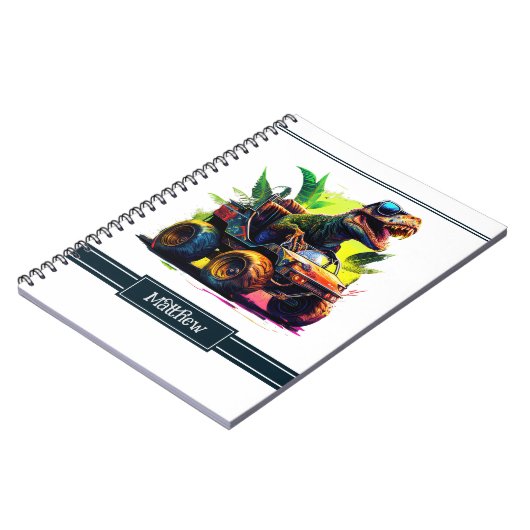 可愛いTレックス乗馬モンスタートラック恐竜の名前 ノートブック (左側)