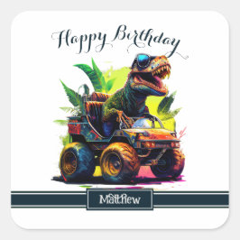 可愛いTレックス乗馬モンスタートラック恐竜誕生日 スクエアシール