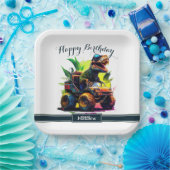 可愛いTレックス乗馬モンスタートラック恐竜誕生日 ペーパープレート (パーティー)