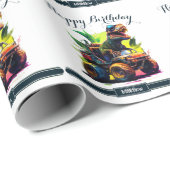 可愛いTレックス乗馬モンスタートラック恐竜誕生日 ラッピングペーパー (ロールコーナー)