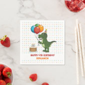 可愛いTレックス恐竜とカラフル誕生日風船 スタンダードカクテルナプキン (インサイチュ)