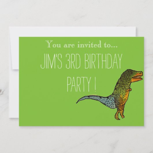 可愛いTレックス恐竜の少年の誕生日パーティー 招待状 (正面)