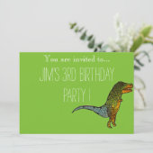 可愛いTレックス恐竜の少年の誕生日パーティー 招待状 (スタンド正面)