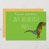 可愛いTレックス恐竜の少年の誕生日パーティー 招待状 (正面/裏面)
