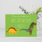 可愛いTレックス恐竜の少年の誕生日パーティー 招待状 (スタンド正面)