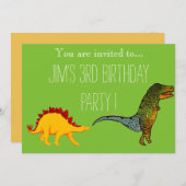 可愛いTレックス恐竜の少年の誕生日パーティー 招待状 (正面/裏面)