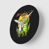 可愛いTレックス恐竜カップル ラウンド壁時計 (傾斜)