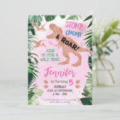 可愛いTレックス恐竜ガールバースデーパーティー 招待状 (スタンド正面)