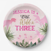 可愛いTレックス恐竜ガール第3誕生日パーティー ペーパープレート (正面)