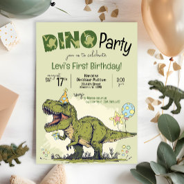 可愛いTレックス恐竜ファースト誕生日Dinoパーティー 招待状