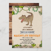 可愛いTレックス誕生日パーティーの招待状 招待状 (正面/裏面)
