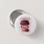 可愛いTo-Goコーヒーカップ&コーヒー豆Tシャツ 缶バッジ (正面&裏面)