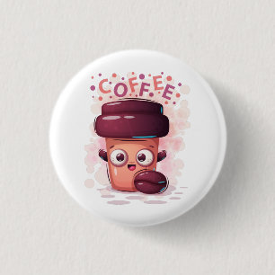 可愛いTo-Goコーヒーカップ&コーヒー豆Tシャツ 缶バッジ