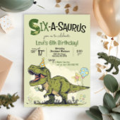 可愛いTRex恐竜Six-A-Saurus 6th誕生日パーティー 招待状