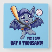 可愛おもしろいいこうもりYes私は1000のこうもりができる！ スクエア壁時計 (正面)