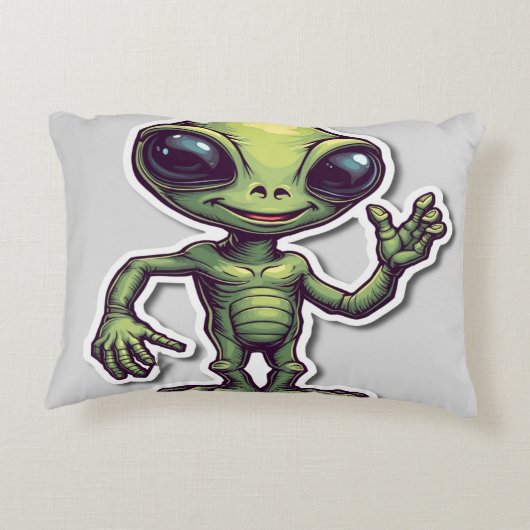 可愛おもしろいいエイリアンお洒落- & よくはしゃぐ アクセントクッション (裏面)