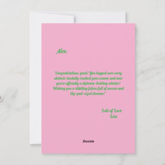 可愛おもしろいいカエル卒業式あいさつカード シーズンカード (裏面)