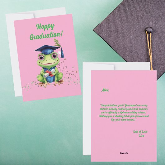 可愛おもしろいいカエル卒業式あいさつカード シーズンカード