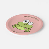 可愛おもしろいいカエル漫画ピンクの子供の誕生日 ペーパープレート (アングル)