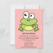 可愛おもしろいいカエル漫画子供の誕生日パーティー 招待状 (正面)