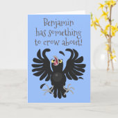 可愛おもしろいいカラスのカラス漫画イラストレーション カード (黄色い花)